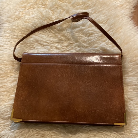 Vintage Leather Crossbody Briefcase Bag EUC One Size Brown & Gold - Picture 5 of 11